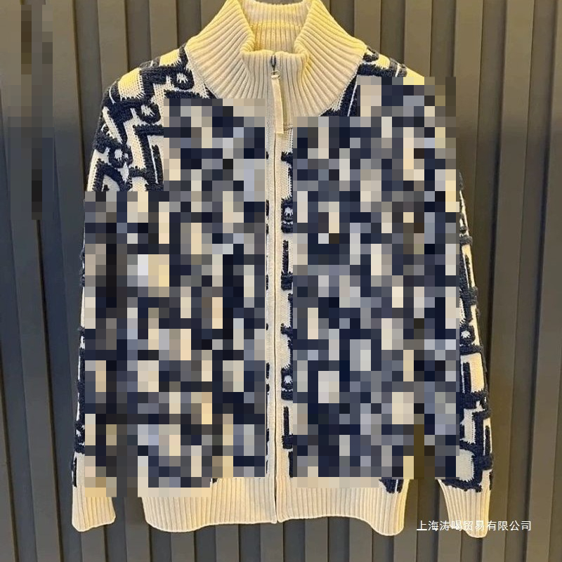 Men Women American Retro Jacquard Knit Sweater Autumn Winter Stand Collar Zipper Knitted Cardigan Casual Street Cool Couple Long Sleeve Knit Outer C