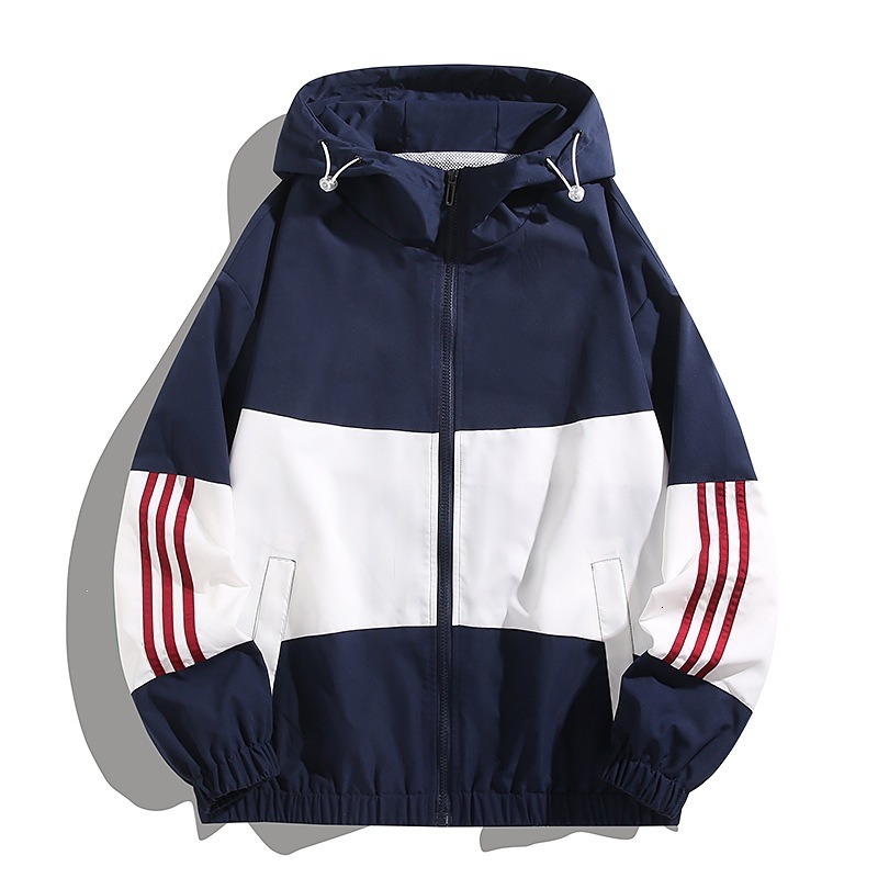Men Spring Autumn Color Block Hooded Jacket For Teenagers Students Loose Fit Korean Style Sporty Casual Coat Lightweight Soft Daily Street Outerwear