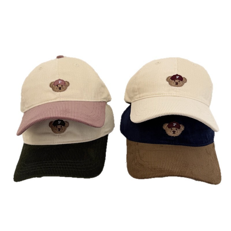 Autumn and winter corduroy baseball cap for women wide brim faceslimming thick warm Korean style soft top duckbill cap trendy