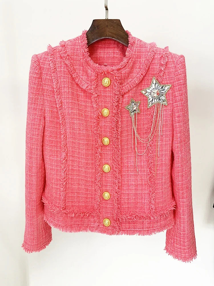HIGH STREET est 2026 Runway ner Fashion Women's Diamonds Rhinestone Beaded Tassel Tweed Jacket 261014