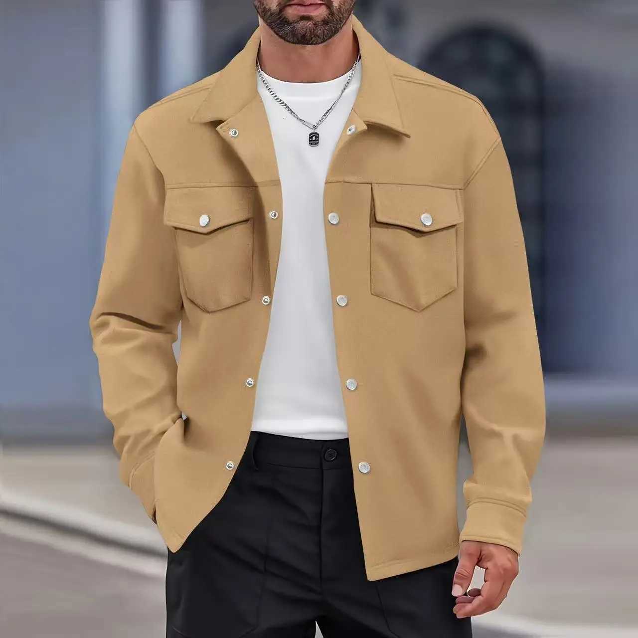 Down Men's Jackets Men Button Trucker et Lapel Collar Chest Pockets Soft Long Sleeve Casual Loose Shacket Outerwear Streetwear CoatW261017
