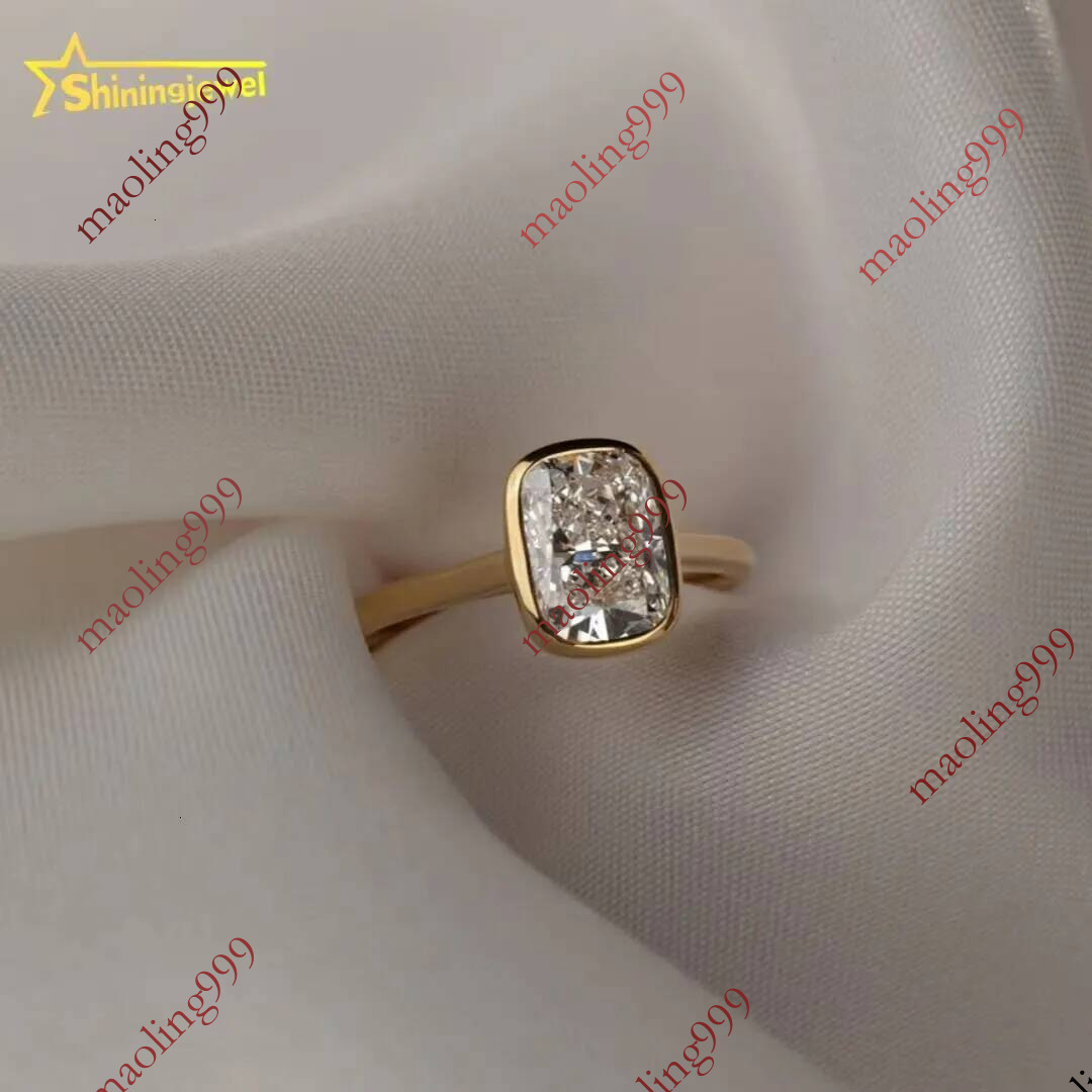 IGI Certified CVD HPHT Lab Grown Long cushion Cut Diamond Engagement Ring for Women 14K 18K Solid Gold Bezel Set Elegant Style