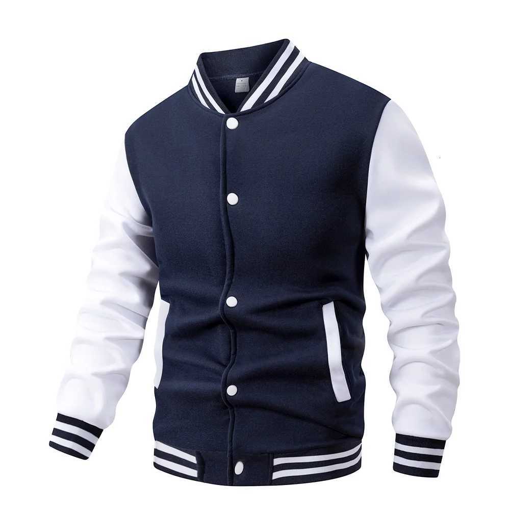 Varsity Men's Jackets Men's Classic Baseball Jacket Black White Color Block Button-Front Coat Casual Outerwear for Male Fashion Retro Jack