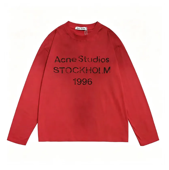 Acneastudios Long Sleeve T Shirts Men Women Matching Distressed Faded Retro Print Round Neck Loose Comfort Fit Street Casual Tops Dee