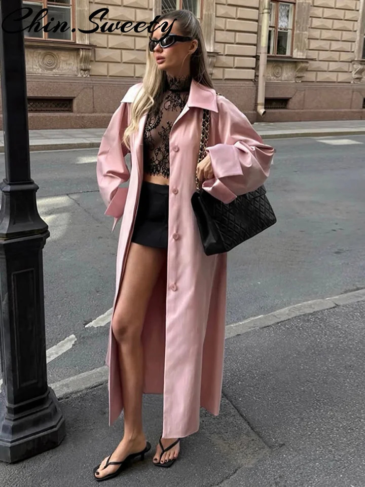 Urban Solid Women Long Trench Coat Casual Full Sleeve Lapel Single Breasted Female Windbreaker 2026 Autumn Winter Lady Outwear 261013