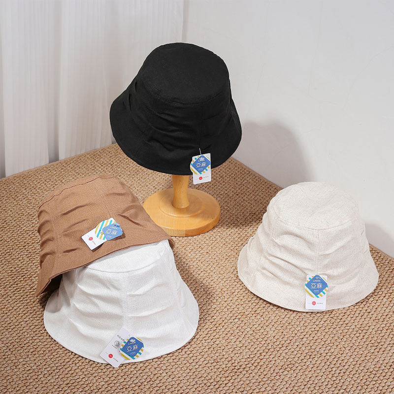 New Summer Fisherman Pleated CottonLinen Women's Sweet Japanese Style Sunshade Bucket Hat FaceSlimming Sun Hat