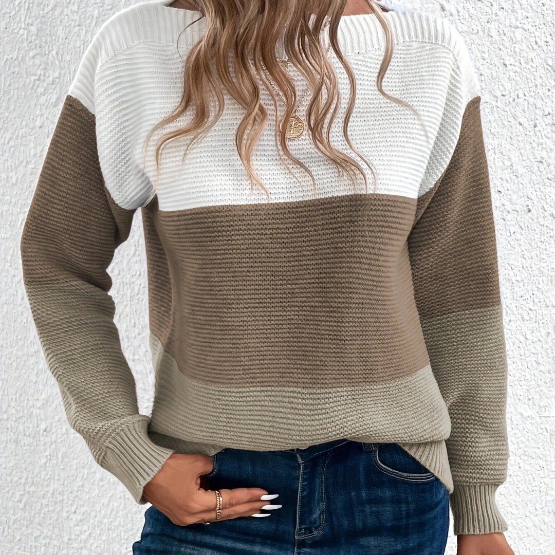 2026 Autumn/winter New Designer Series Women's Color Blocked Knitted Sweater With Contrastive Colors And Round Neck Long Sleeve And Pullover St