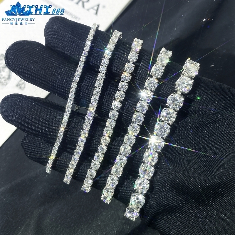 Fine Jewelry Women Micro Paved Cuban Bracelets D VVS Lab Diamond Cuban Link Chain Iced Out 925 Silver Moissanite Tennis Bracelet
