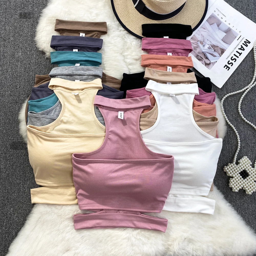 y2k Crop Top Women Halter Offshoulder Tank Tops Build In Bra Woman Cotton Camisole Female 2023 Summer Almighty Drop 261016