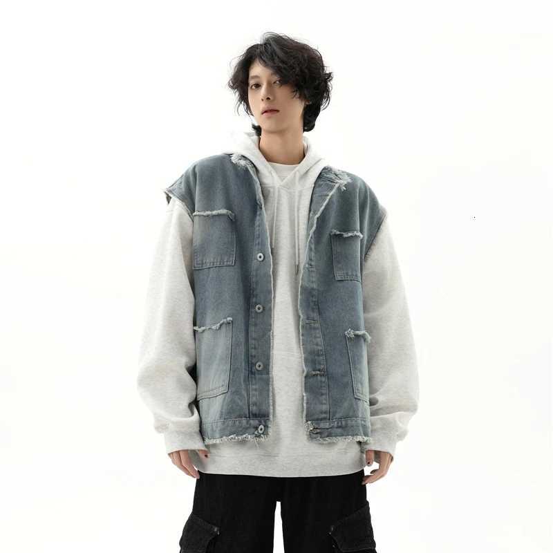 vest Men's Vests New denim for men Personalized blazer horse collar backless shirt coat hoodie Trendy autumn style sleeveless topW261017