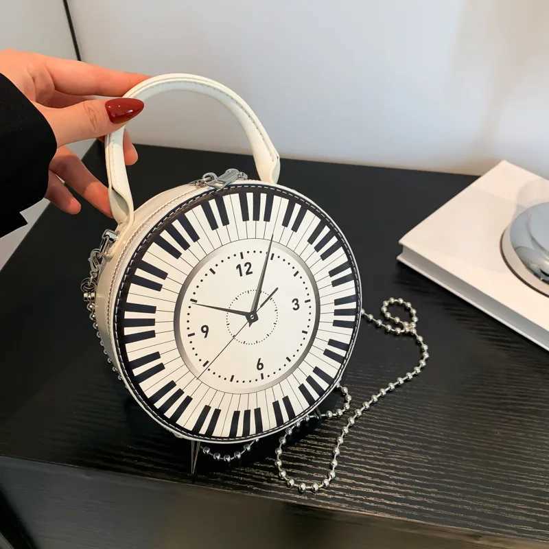 Cross Body Women PU Clock Dial Handbag Large Capacity Black White Piano Clock Shoulder Purse Clock Shape Crossbody Bag Top Handle Bag H261016