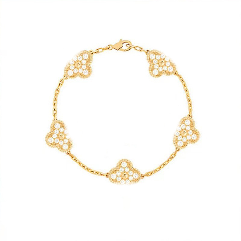 V brand bracelet Four-leaf 9mm trendy high-end version four-leaf clover bracelet, 18k gold double-sided full diamond bracelet