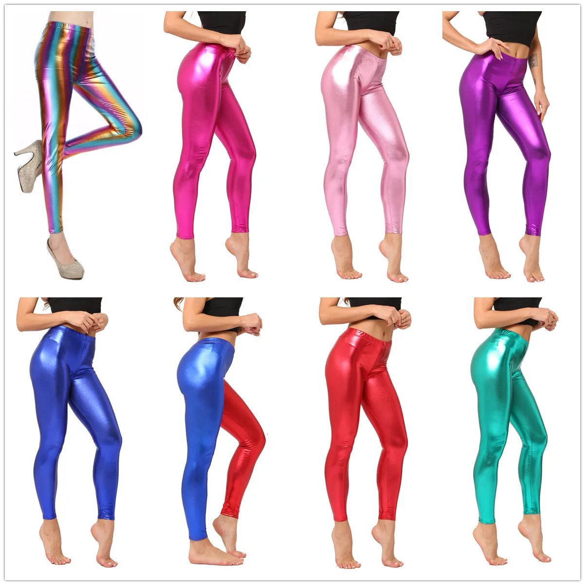 Metallic Color PU Legging Faux Leather Pants Dancing Party Pant Sexy Night Club Skinny Costume Tight Trousers 261016