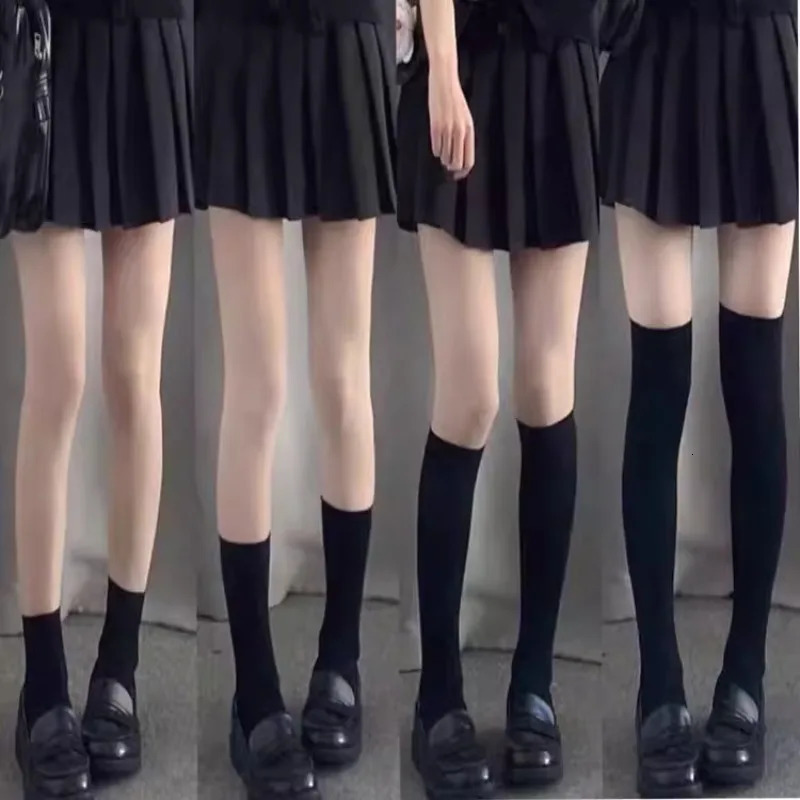 Solid Color Black White Long Sock Stockings JK Girls Thigh High Velvet Breathable Knee Sox 261015