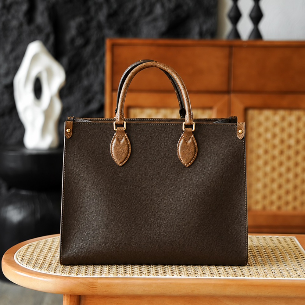 Structured Tote Bag Textured Leather Double Top Handle Large Capacity Vintage Chic for Daily Commute Top-Tier Designer New Arrival