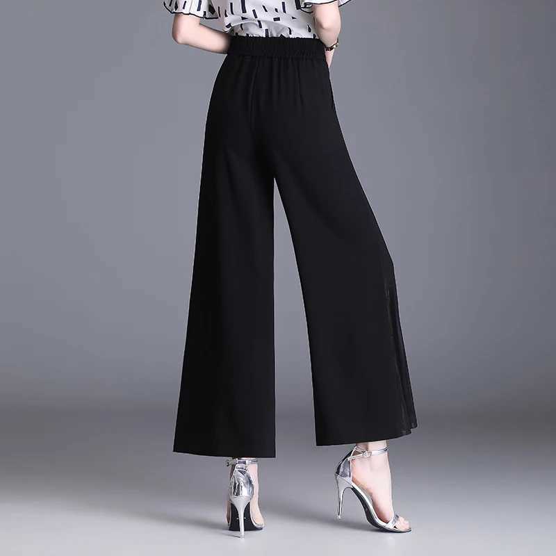 Leggings Capris Women's Women's Pants ZUZK New Fashion Slit Chiffon Pants Summer Comfortable Elastic High Waist Slim Chiffon Pants Chic Dr