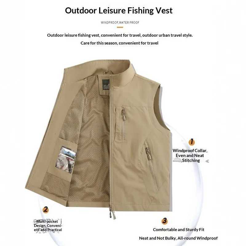 Vests Summer and Autumn Men's Multi-pocket Thin Workwear Fishing Vest Work Wear Biker Outdoor Quick-drying Men's Spring BestW261017