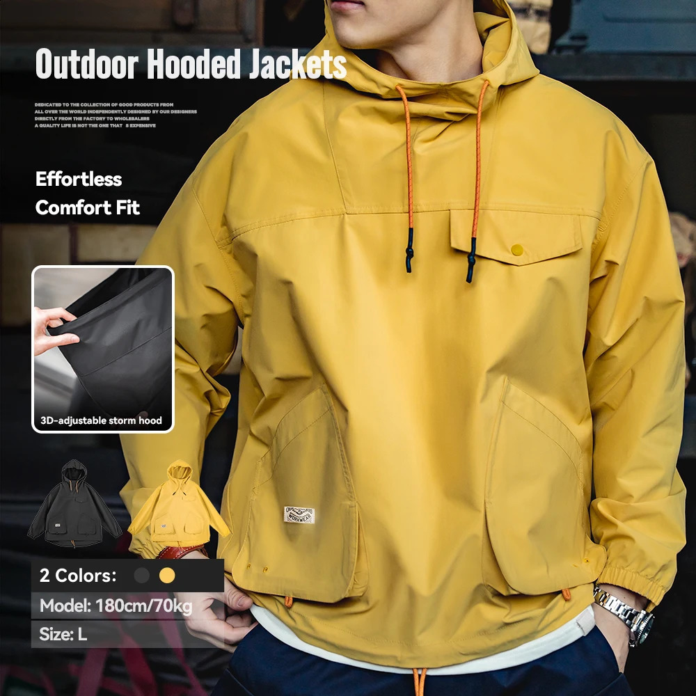 Maden Casual Outdoor Multipocket Hooded Men's Jackets Spring Fall Loose Windbreak Parka Ginger Climbing Outerwear Track Jacket 260928