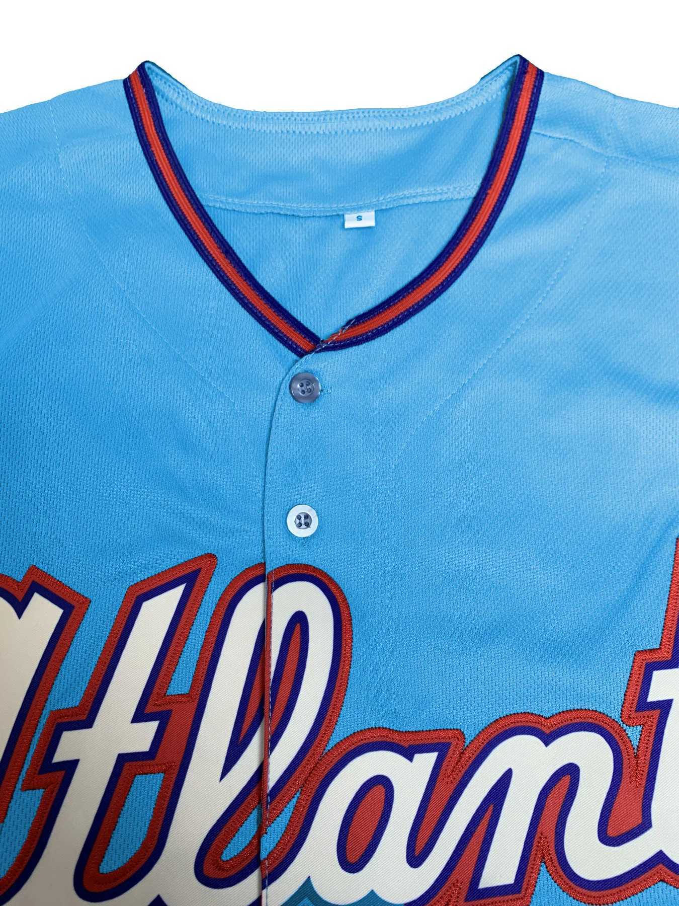 Light Men's T-Shirts Custom Embroidered Blue Baseball Personalized for Atlanta Fans Name Number Breathable Short Sleeve Sports ShirtW261017