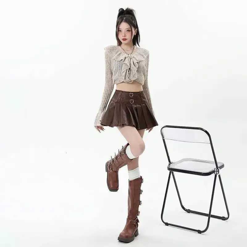 Pu Y2K Skirts Leather XS-3XL Mini Skirts Women Streetwear High Waist Pleated Skirt Vintage Korean Black Slim Casual A Line Skirts W261017