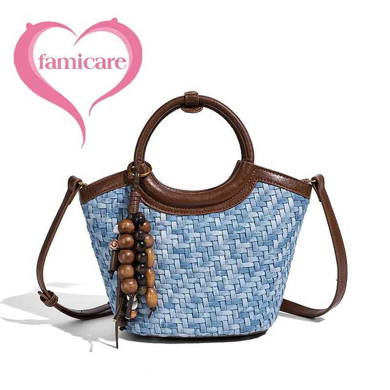 Evening Bags Niche Woven Denim-Like PU Basket-Style Women's Bag 2025 Fashion New Style Tote Trendy Shoulder Crossbody Bag Messenger H261016