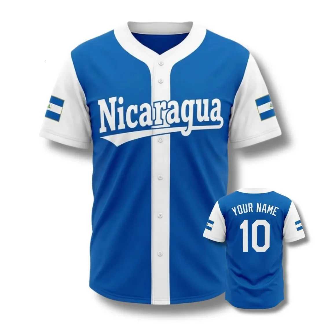 Baseball Nicaragua Men's Button T-Shirts Up Custom Name Number BackMenFor Women Fans GiftW261017