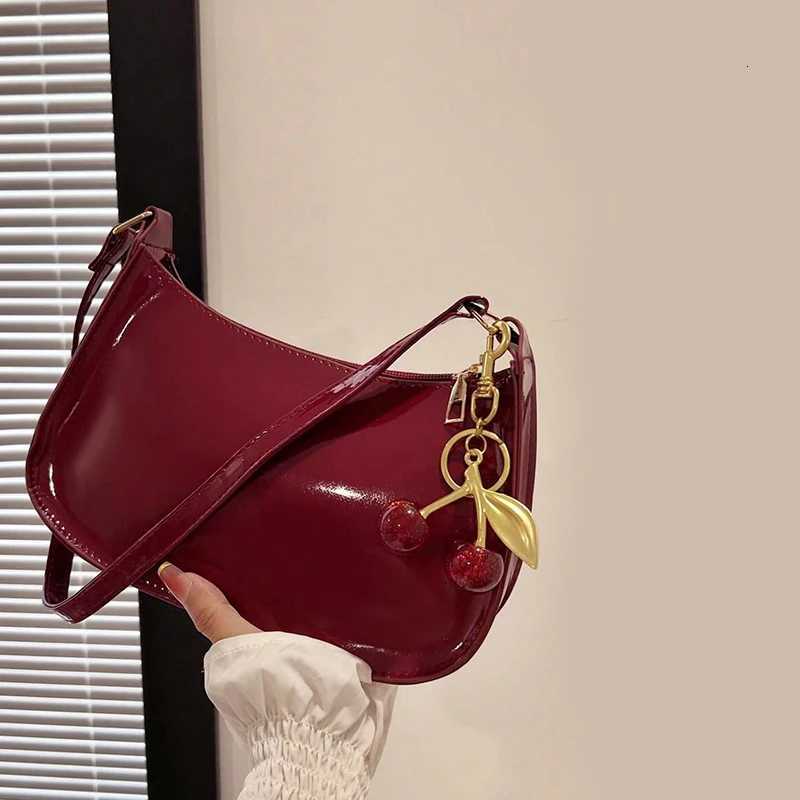 Evening Bags Women's PU Leather Handbag Versatile Fashion Solid Color Cherry Pendant Shoulder Bag Casual Commuting Bag Underarm Bag H261016