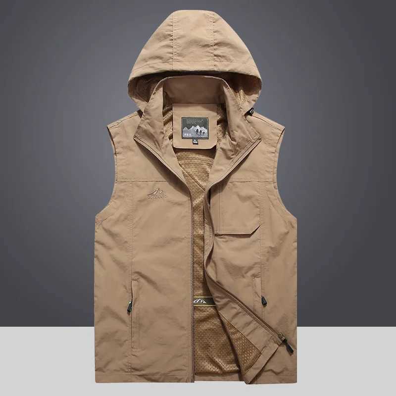 Vests Men Outdoor Hooded Men's Detachable Cargo Vests Male Photography Sleeveless Jackets Thin Mesh Breathable Waistcoats Man Loose Vests 7XW26