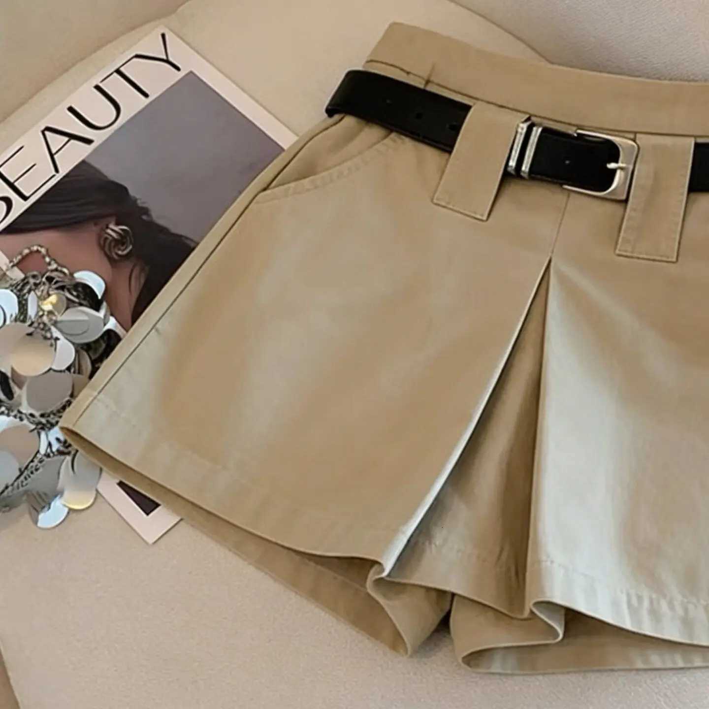 Waist Khaki High Skirts Retro A-shaped Skirt Women's Summer Design Sense Cargo Shorts Skirt W261017
