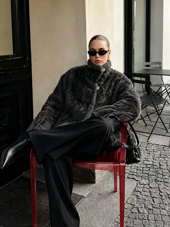 Women Stand Collar Faux Fur Short Coat Solid Warm Jacket Lady Fashion Winter Outerwear Streetwear 261016