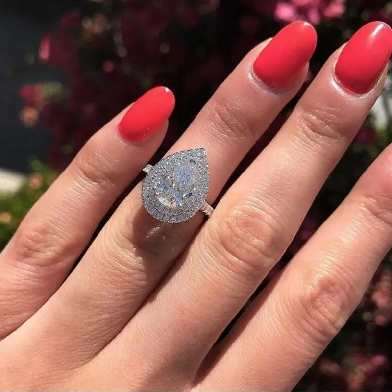 Size 6 10 Stunning Luxury Jewelry 925 Stearling Silver Drop Water White Topaz CZ Diamond Gemstones Party Women Wedding Bridal Ring Gift