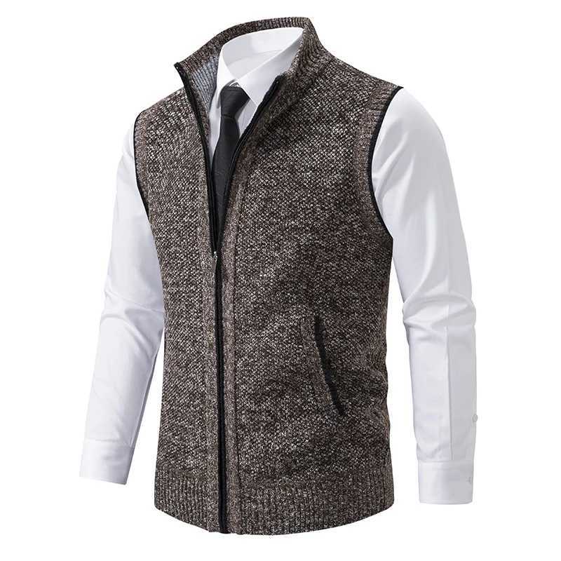 Vests Autumn Winter Knit Men's Vests Men Stand Collar Solid Color Knitted Sleeveless Sweatercoat Man Zipper Vest Cardigan Knitting WaistcoatW26