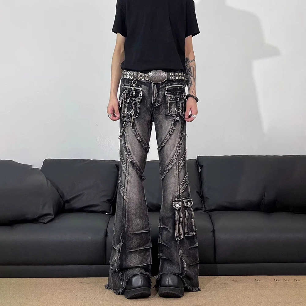 Mens Tassel Pocket Embellished Y2k Jeans Streetwear Fashion Deconstructed Cargo American Youth Outdoor Pants Men'S Clothing 2026 261013
