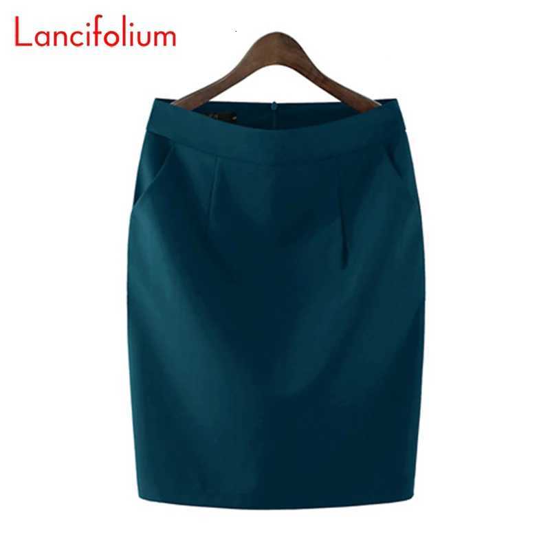 Knee Length Work Office Skirts High Waist Skirt Women Summer Vintage Formal OL Skirt Pocket Female Black Grey Bodycon Business Skirt W261017