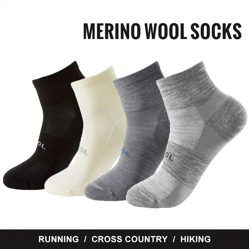 4 Pairs Men Women Merino Wool Socks Low Cut Sock 70% Breathable Comfort Fit Thin for Running Cycling Skiing 261017