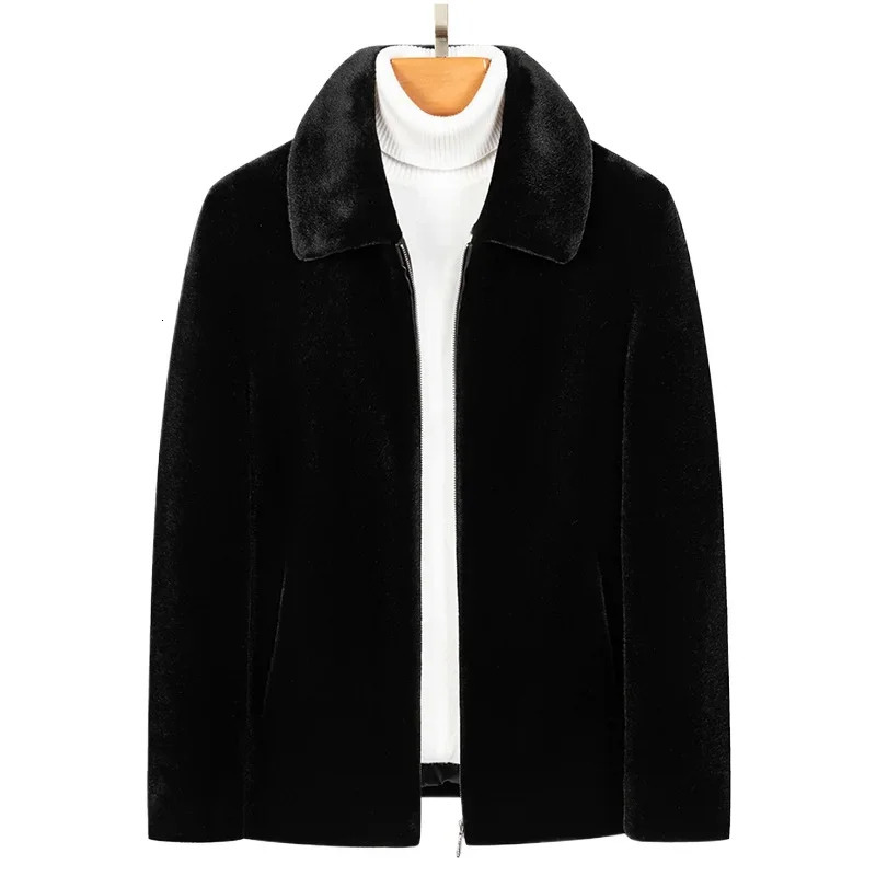High Quality Leather Fur Jacket for Men with Turndown Collar and Thickened Winter Coat PU024 261014