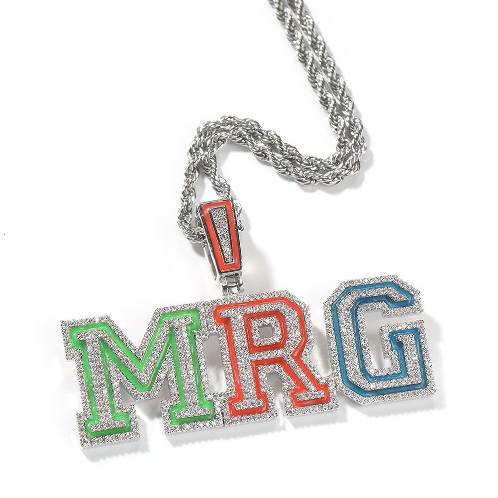 Men Women Iced Out MRG Letter Moissanite Necklace, 18K Plated S925 Sterling Silver Pendant with Rope Chain, Hip Hop Fine Jewelry