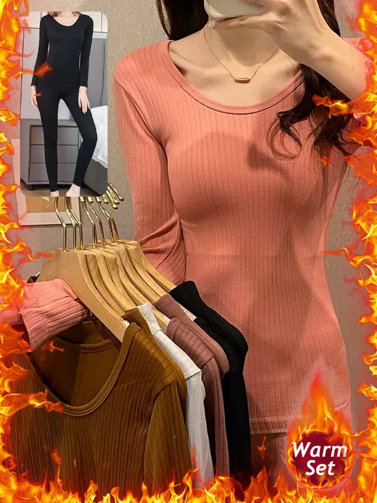 1 Set Women Autumn Winter Warm Thermal Underwear Sexy Intimates Long Johns Ladies Shaped Female Round Collar Shaping Clothes 261012