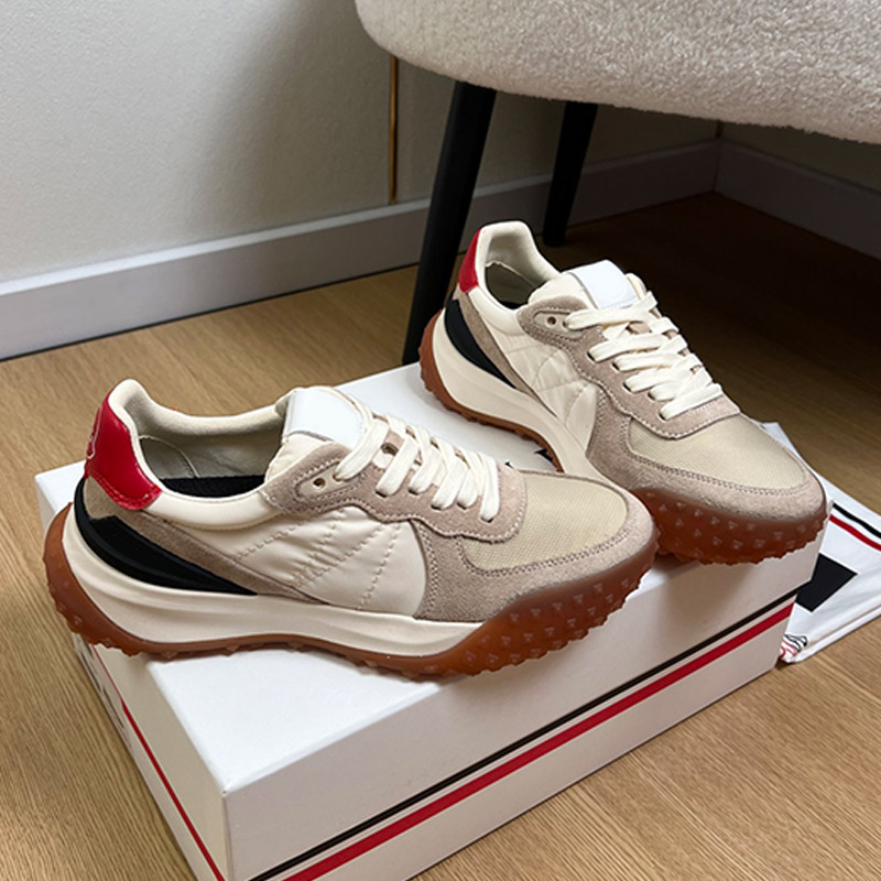 Color Blocked Womens Retro Training Shoes Nylon Suede Splicing Design Low Cut Lace Up Thick Soled Shoes Ladies Street Fashion Sneakers