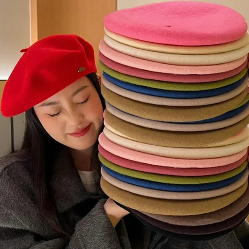 Winter Autumn Wool Thick Berets Artist French Retro Plain Multi-color Women Painter Hat Girls Female Warm Walking Outdoors Caps261016
