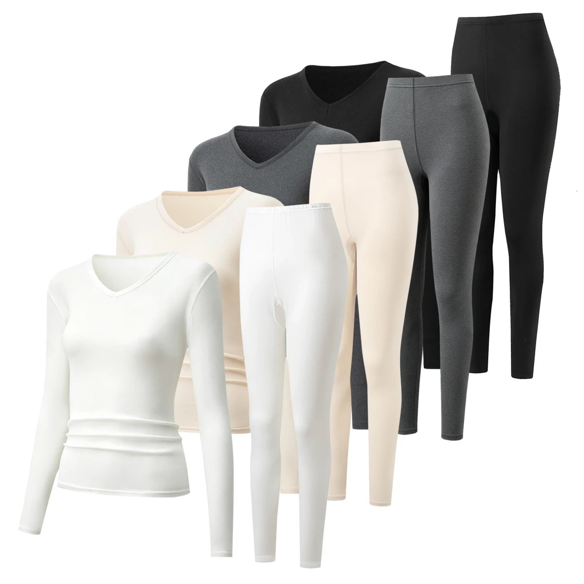 Women's Warm Set AutumnWinter VNeck Solid Color Multi Fashionable And Comfortable Sweat Absorbing Leisure Home 261012