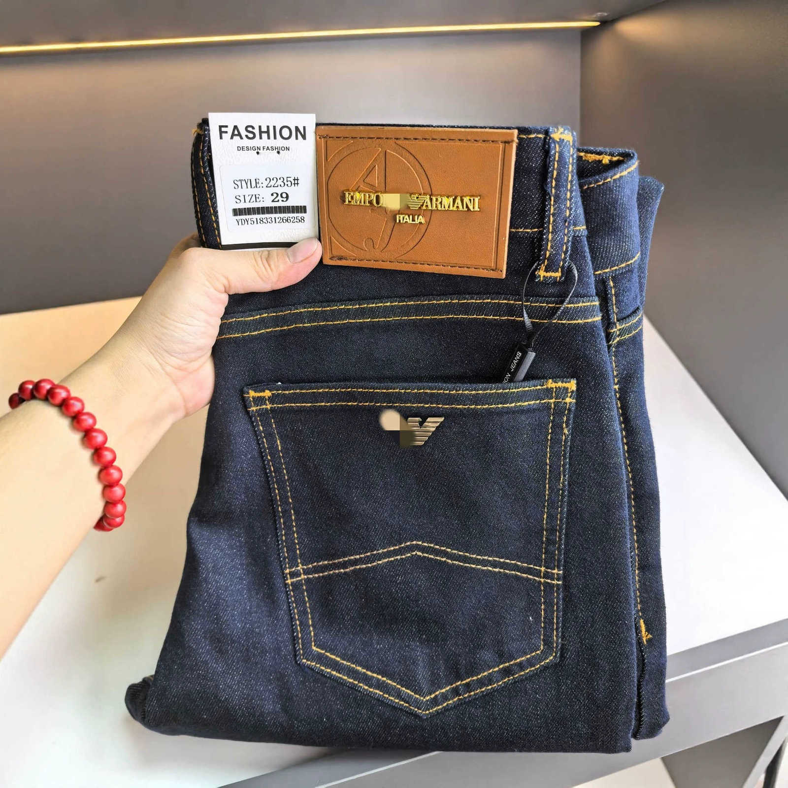designer Men's Jeans Old Brand Eagle High-End European Style Autumn Winter men Jeans Slim Straight Elastic Dark Blue Washed Casual Long Pants 5