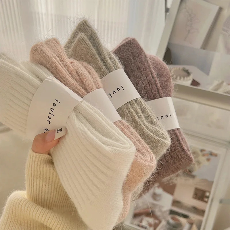 Winter Sock Cashmere Wool Thicken Warm Sox Japanese Fashion Harajuku Solid Color Thermal Long 261015