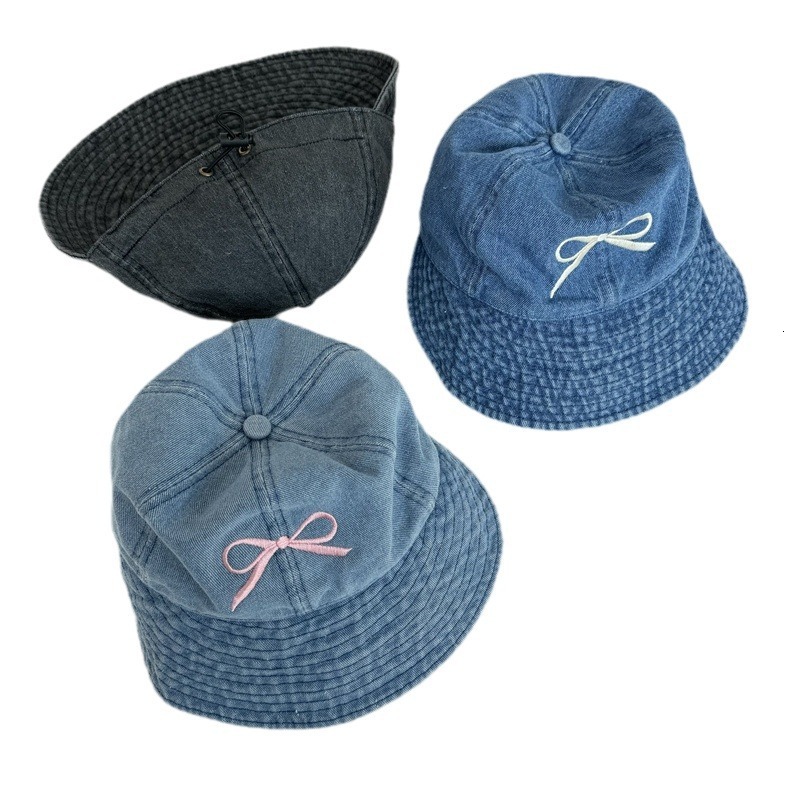 Korean Bowknot Embroidered Elegant Baseball Cap for Women Japanese Style Highend Denim Outdoor Sunshade Versatile Fisherman Hat