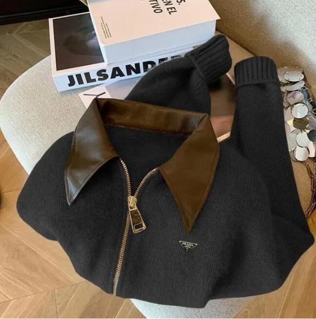women luxury sweaters long sleeve double zipper leather callor girls cardigan jumpers designer sweater Letter Embroidered women clothing