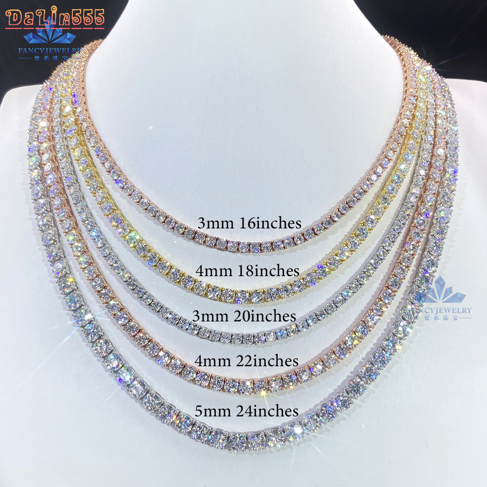 Factory Wholesale 925 Sterling Silver Vvs Moissanite Diamond Tennis Chain Necklace Cuban Link Chain Women Fine Jewelry 2mm-6.5mm