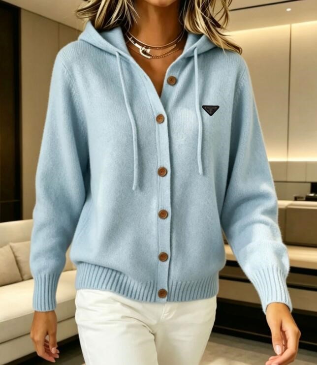 Designer Hooded Sweater Coat Luxury Solid Color Zip Cardigan Jackets For Women Sweaters long-sleeved Classic Letter Loose Knit Clothes