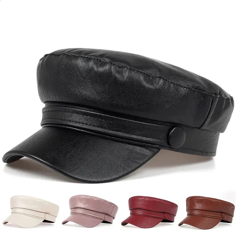 Pu Leathe Solid Color Army Cap Spring and Autumn Outdoor Casual Adult Sun Hats Hip Hop Hat Sunscreen Hat Sports Cap261016