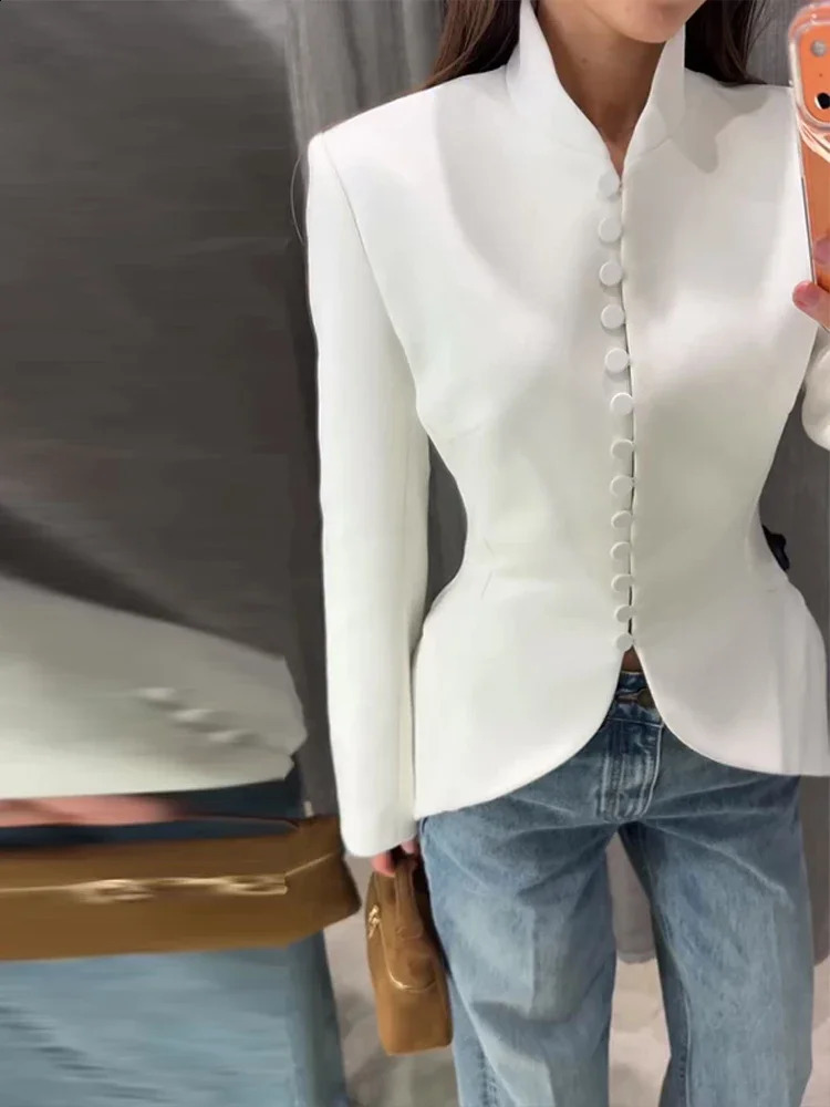 Chic Waist Cinched Womens Jacket Stand Collar Single Breasted Slim Blazer Coat Lady 2026 Spring Casual Commute Outerwears 261017