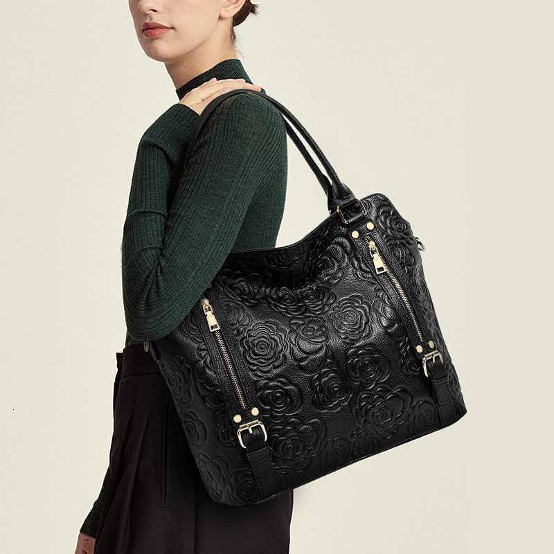 Evening Bags Aidrani Embossed Rose Cowhide Tote Bag Gold Zipper Large Capacity Top Handle Crossbody Shoulder Bag For Women Daily Work H261016